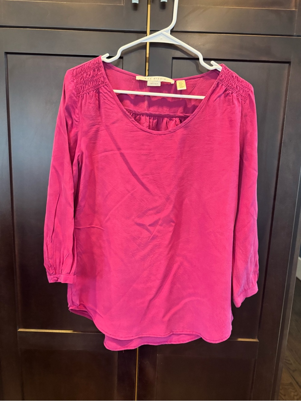 Max Studio Fuchsia Scoop Neck 3/4 Sleeve Silk Blouse